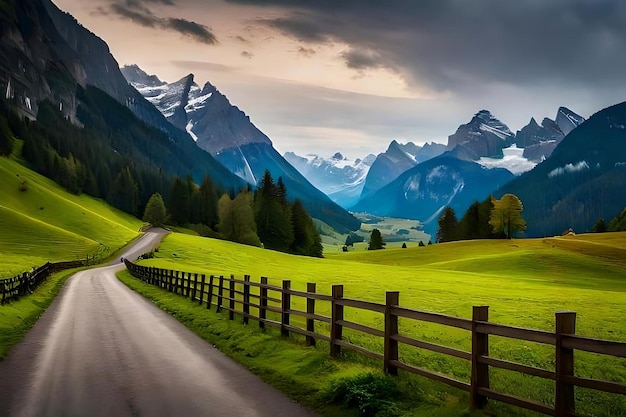 A road leading to a mountain range