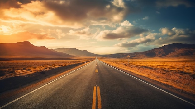 A road leading to a mountain range