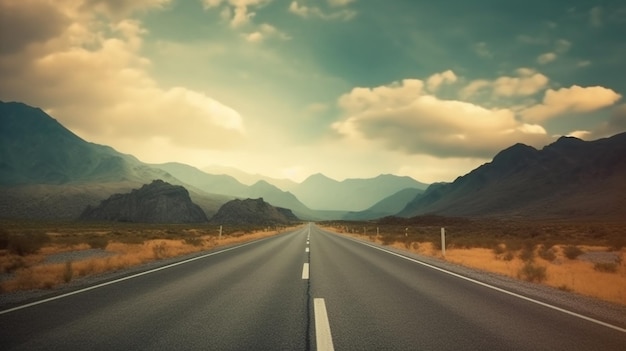 A road leading to mountains in the distance