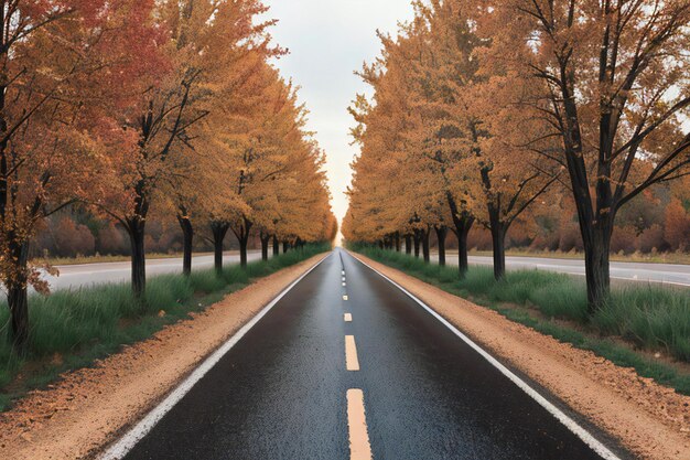 Foto una strada fiancheggiata da un sacco di alberi in autunno