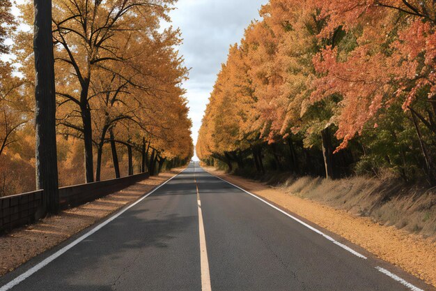 A road lined with lots of trees in the fall
