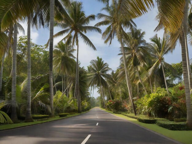 a road lined with palm trees and bushes