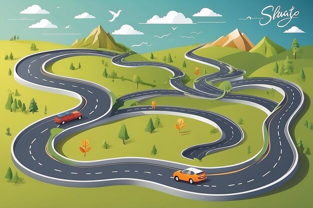 Road map and journey route infographics templateWinding road timeline illustrationFlat illustration