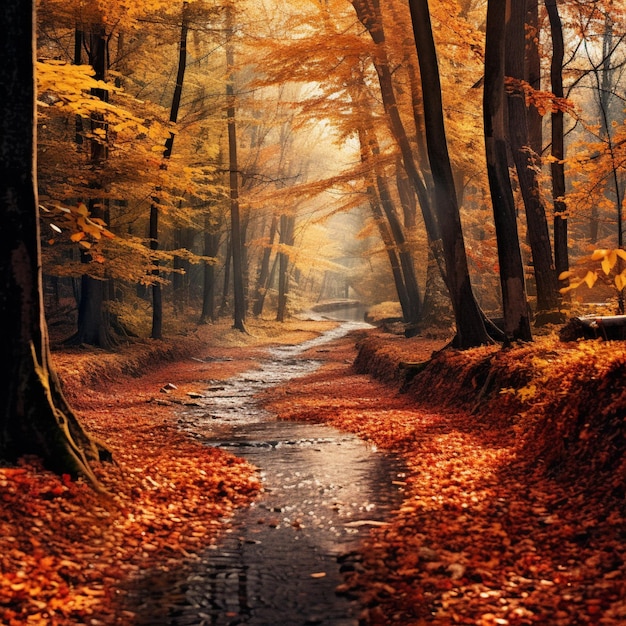 A Road middle of the forest with Trees Wallpaper