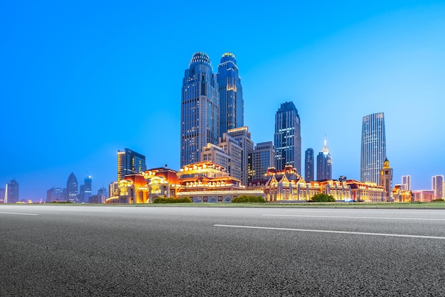 Road and modern city buildings landscape skyline