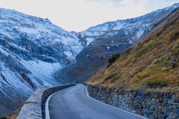 Road to the mountain at passo dello stelvio Italy.