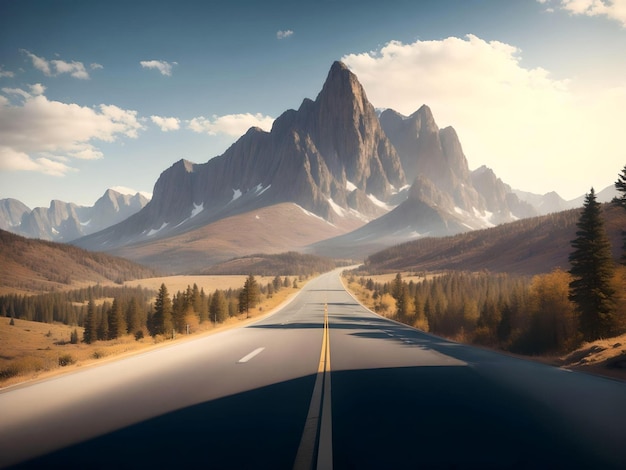 road to the mountains over country side landscape AI Generated