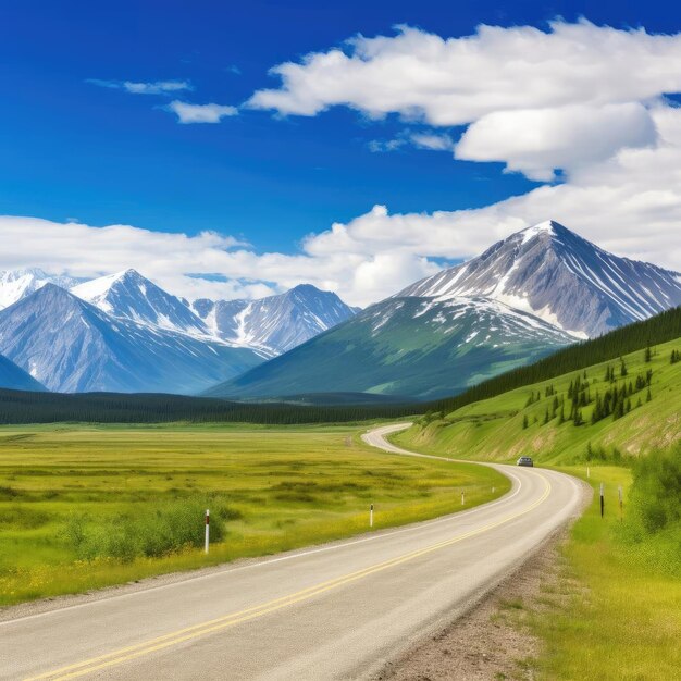 山の夏の風景の道