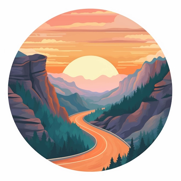 Road in the mountains Vector illustration in cartoon style Mountain landscape