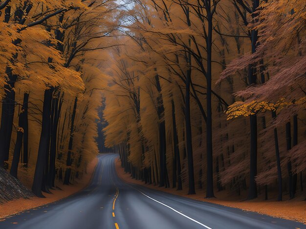 A road in the mountains with a mountain in the green grass in the Forest