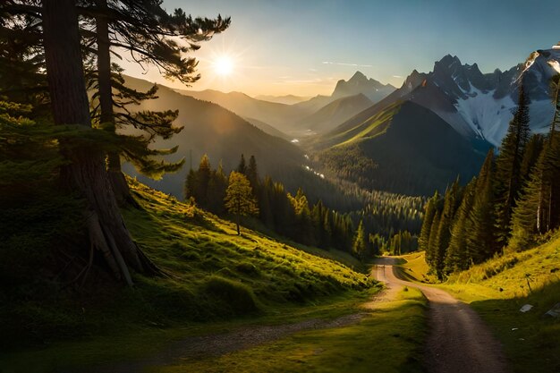 A road in the mountains with a road leading to the valley below.