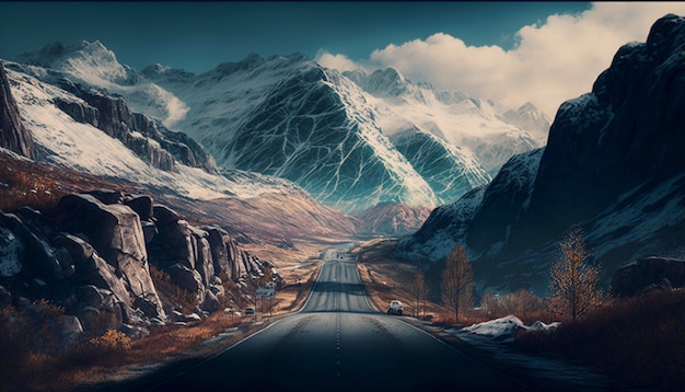 Road in north mountains Generative Ai