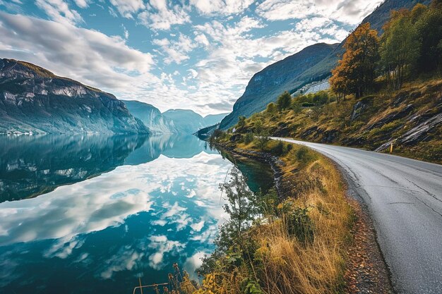 Road in norway along the fjord