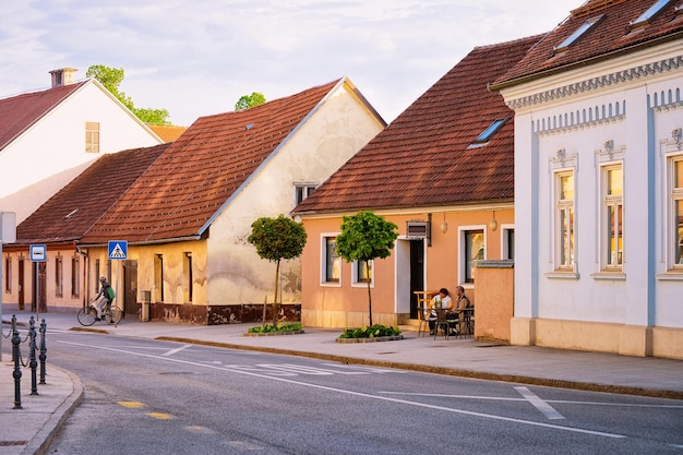 Road in Old center street in Slovenska Bistrica near Maribor in Slovenia. City in South Styria in Slovenija. Medieval houses in Slovenian town.