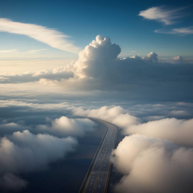 Photo road onto the clouds on the fly