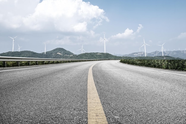 Road and outdoor distant mountain landscape