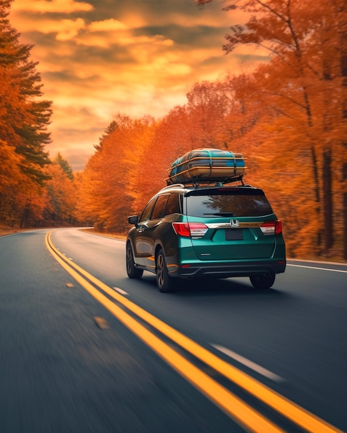 road overlooking autumn forest