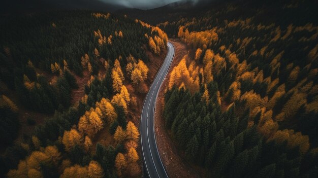 Road overlooking autumn forest