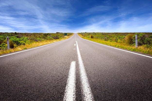 Foto strada che attraversa la terra contro il cielo