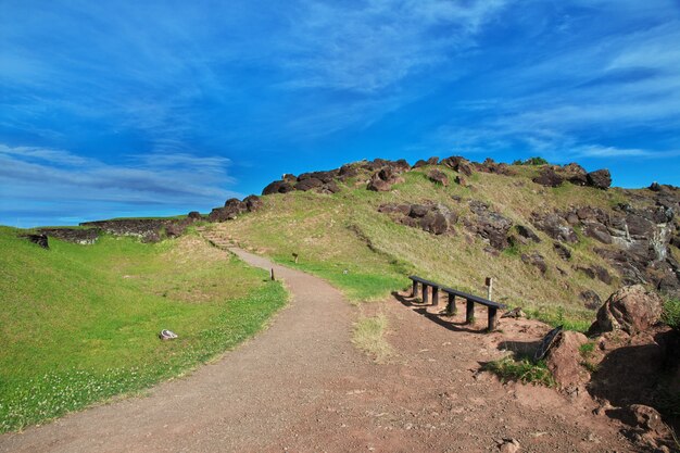 Road on Rano Kau volcano, Easter Island, Chile