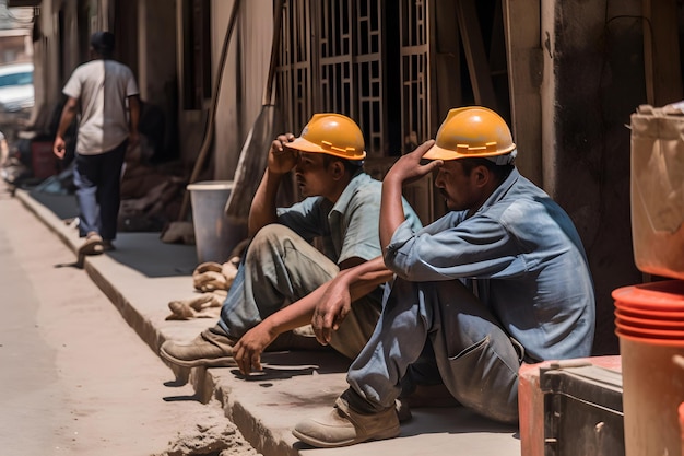 Road repairs workers doing job in hot weather