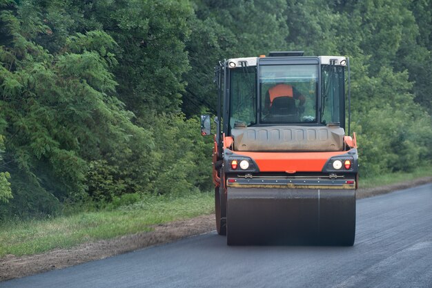 Road roller on asphalt