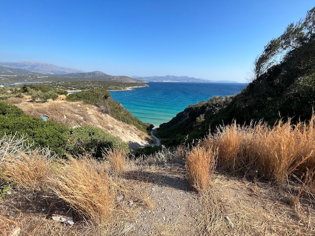 Road to the sea Seascape View of the coast of the island of Crete Greece