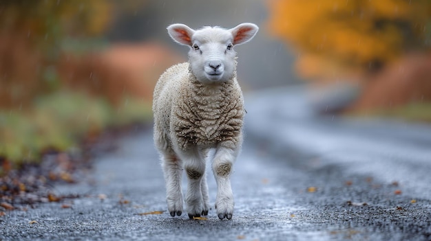 On the road sheep are walking