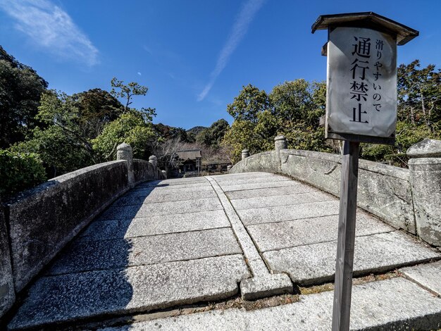 写真 空に照らされた木の道路標識