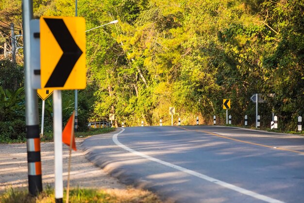 Road sign by trees on street