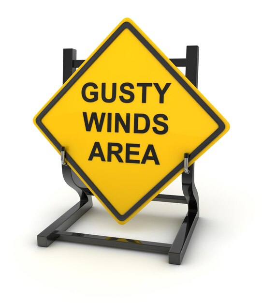 Photo road sign gusty winds area