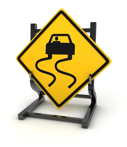 前方の道路標識滑りやすい道