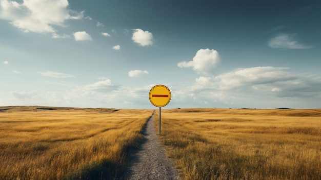 Photo a road sign stands in the middle of a vast field