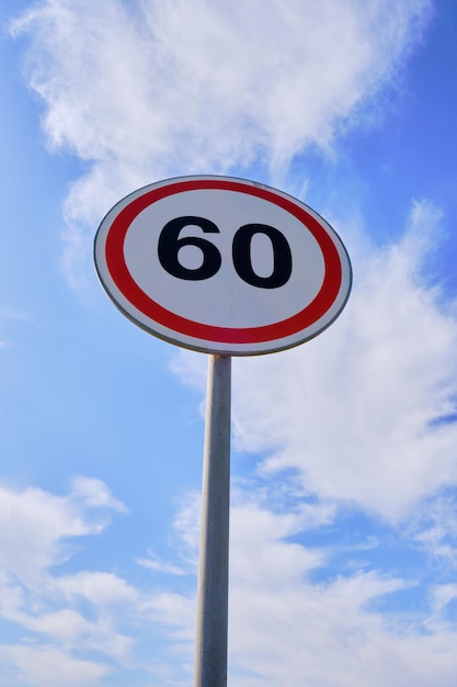 Road sign warning speed limit 60 kilometers per hour