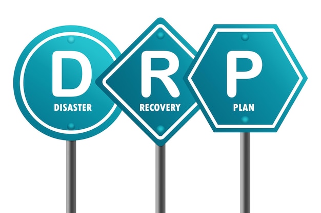 Photo road sign with drp disaster recovery plan word