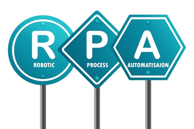 RPA 로봇 프로세스 자동화 단어가 포함된 도로 표지판