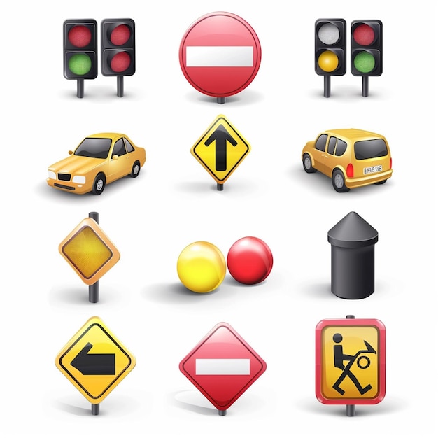 Photo road signals 3d icons colorful vibrant color white background