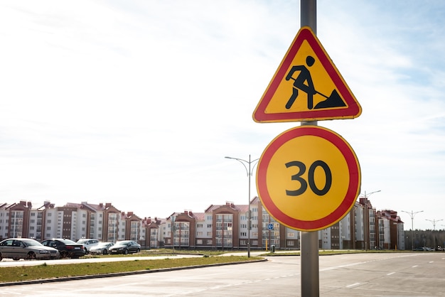 Road signs. Caution symbol under construction, work in progress sign.