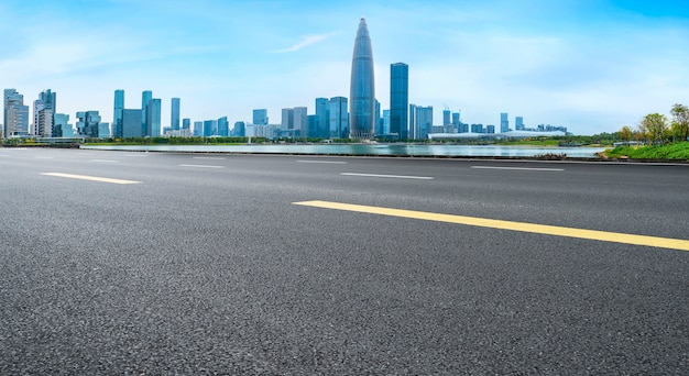 Road and skyline of urban architecture

