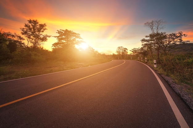 The road stretches in the valley