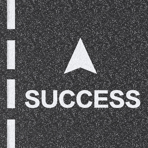 Road to success concept with 3d rendered success text on asphalt road