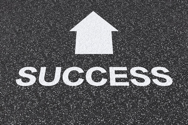 Photo road to success concept with 3d rendered success text on asphalt road