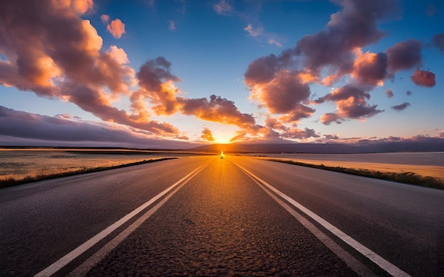 道路と夕日の背景