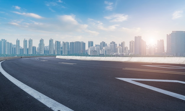 Road surface and Nanchang City Skyline

