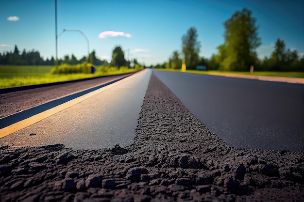 Photo road surface repair with freshly laid asphalt ready for traffic