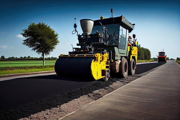 Road surface repair with freshly laid asphalt ready for traffic