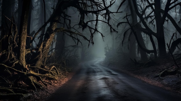 The road through the dark and mysterious forest