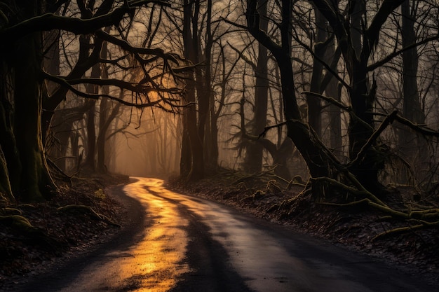 The road through the dark woods