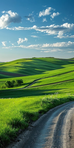 Foto la strada attraverso le verdi colline