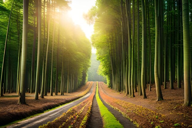 Road through a pine forest